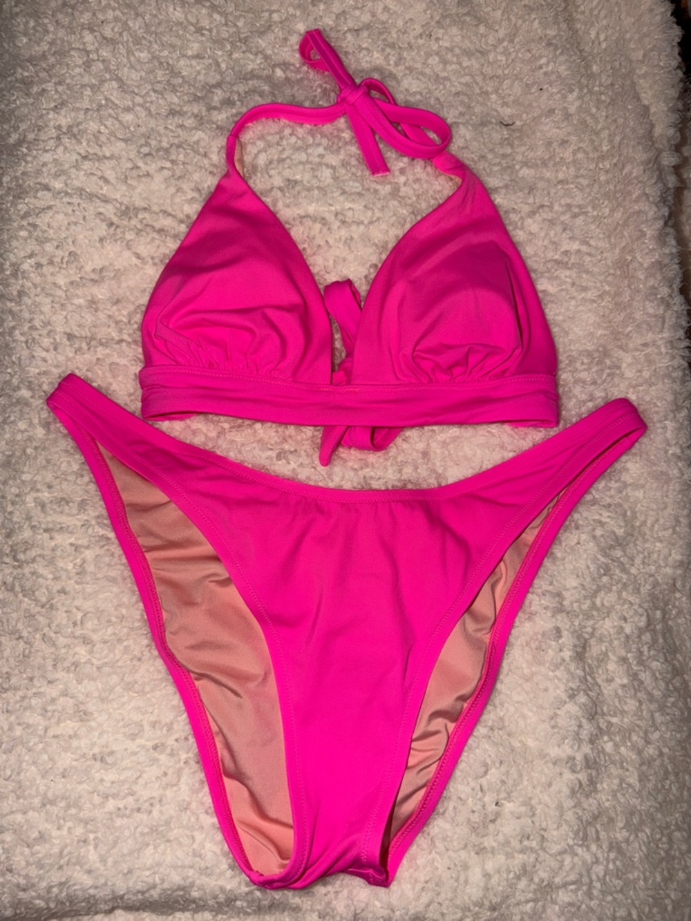 Victoria's Secret Bright Hot Pink Triangle Bikini Set
